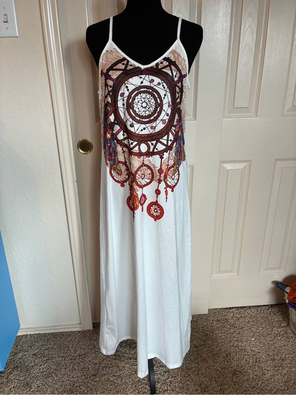 White Maxi Dress with Dreamcatcher Print